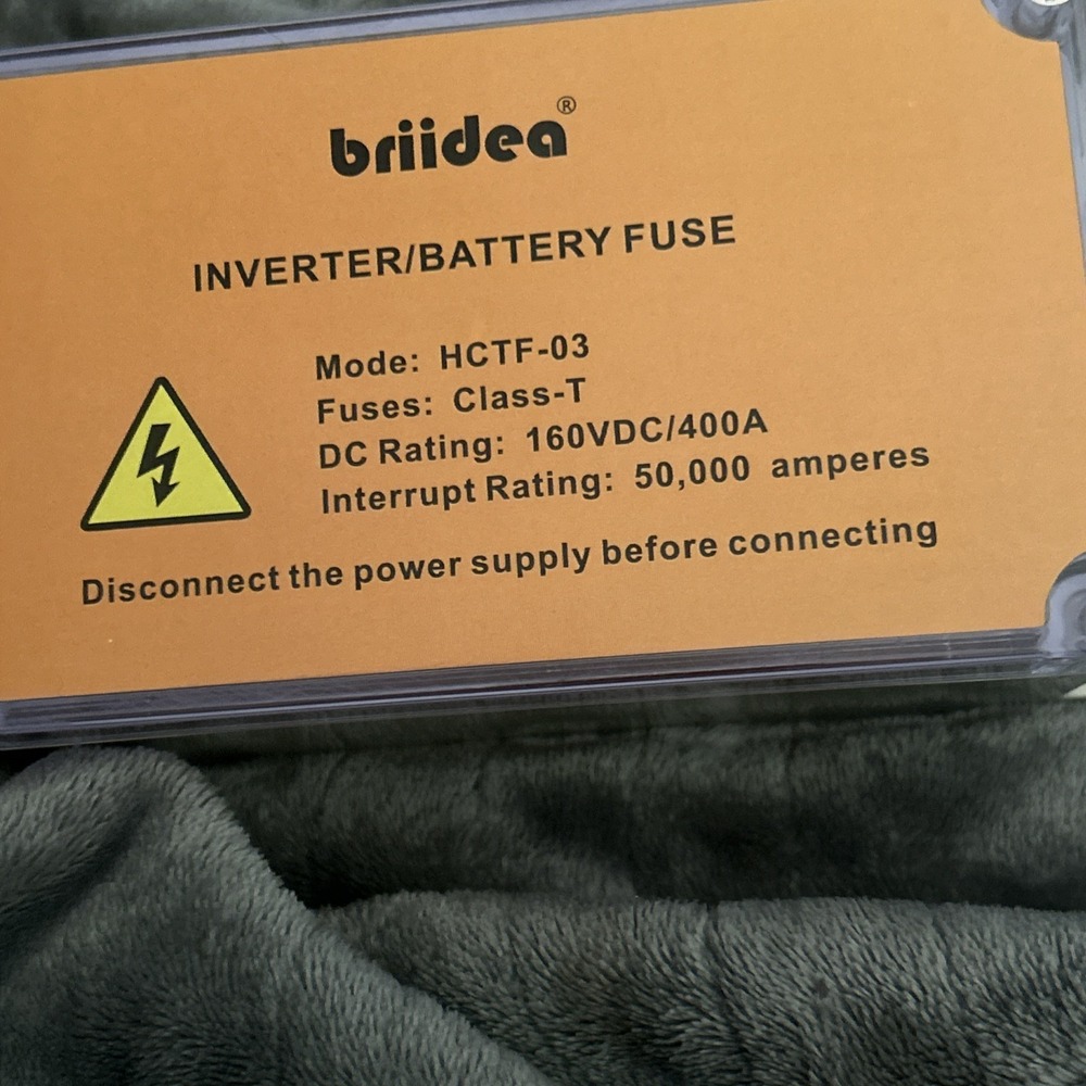 Briidea Class T Fuse Block with 400 Amp Fuse 160VDC Slow Blow for Inverter RV